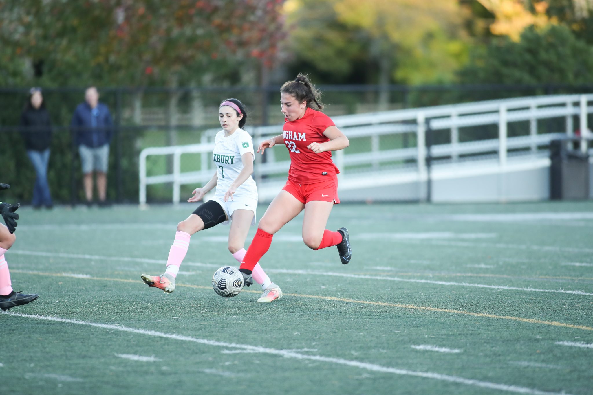 Senior Olivia Sharkansky breaks away from two defenders and past the goalie to tie the game midway through second half. 