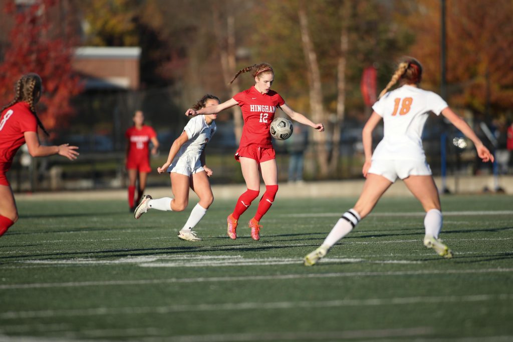 Sophomore Clare Murray stops a pass with her body late in the game. 