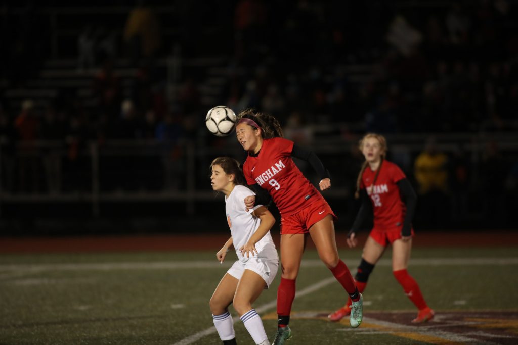 Senior Riley Cotter lets nothing by her at midfield.  