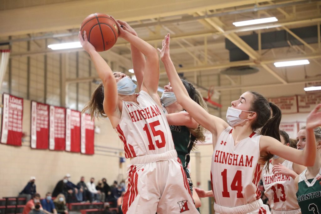 Junior captain Colette Hanney attempts to put back a rebound late in the game. 