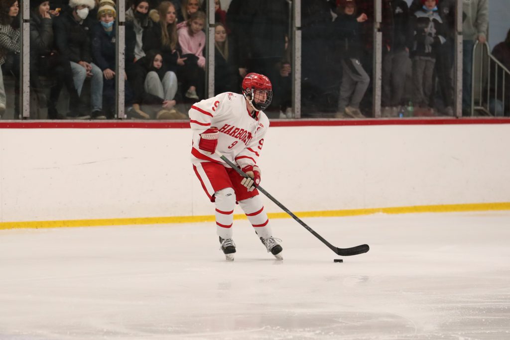 Senior captain Sean Garrity moves the puck in the offensive zone. 