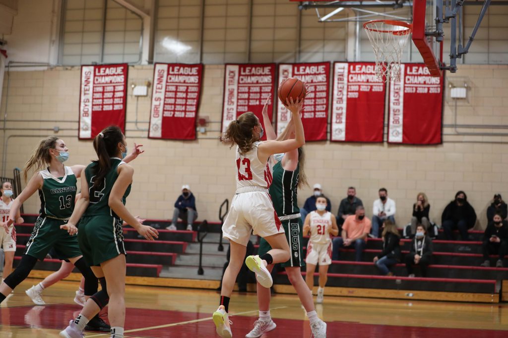 Sophomore Sophie Kerr drives to the basket early in the game.