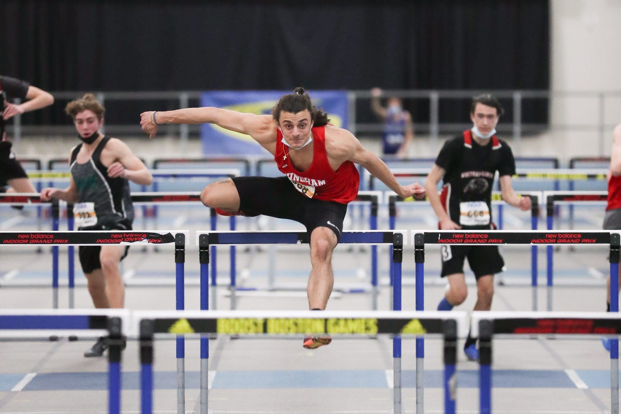 Senior Jared Salem takes home first place in the 55m hurdles.