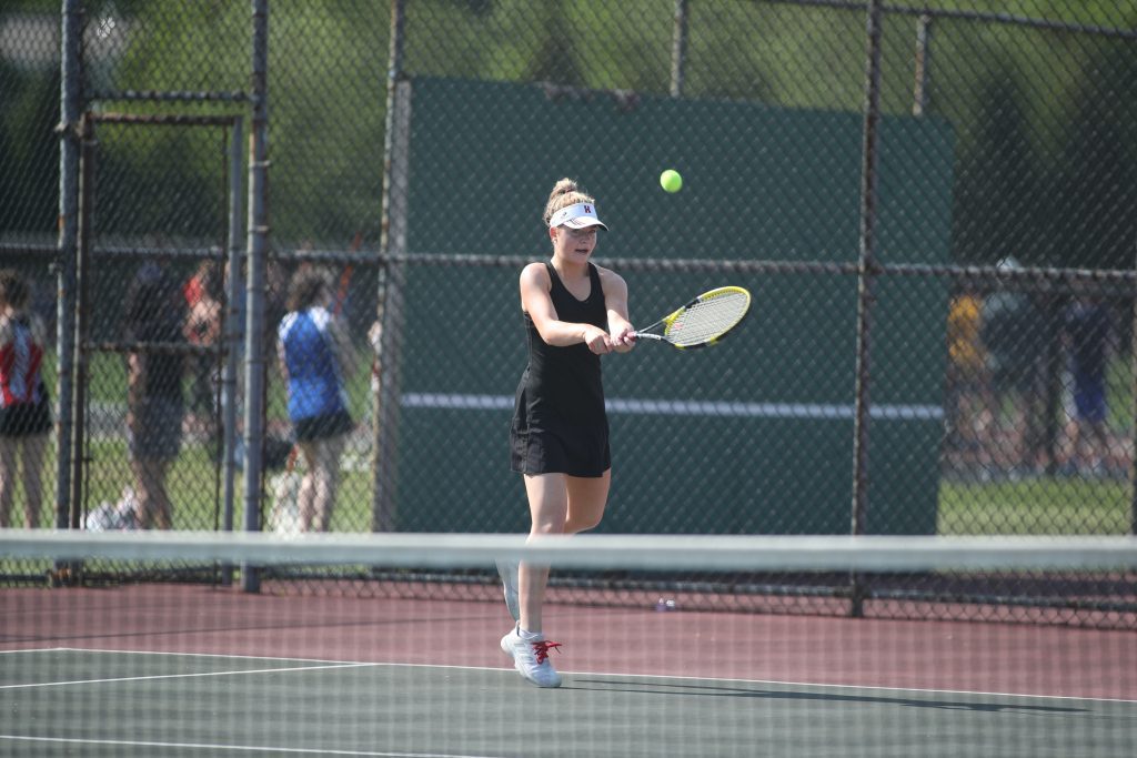 Kate Radulski with a back hand volley in her match.
