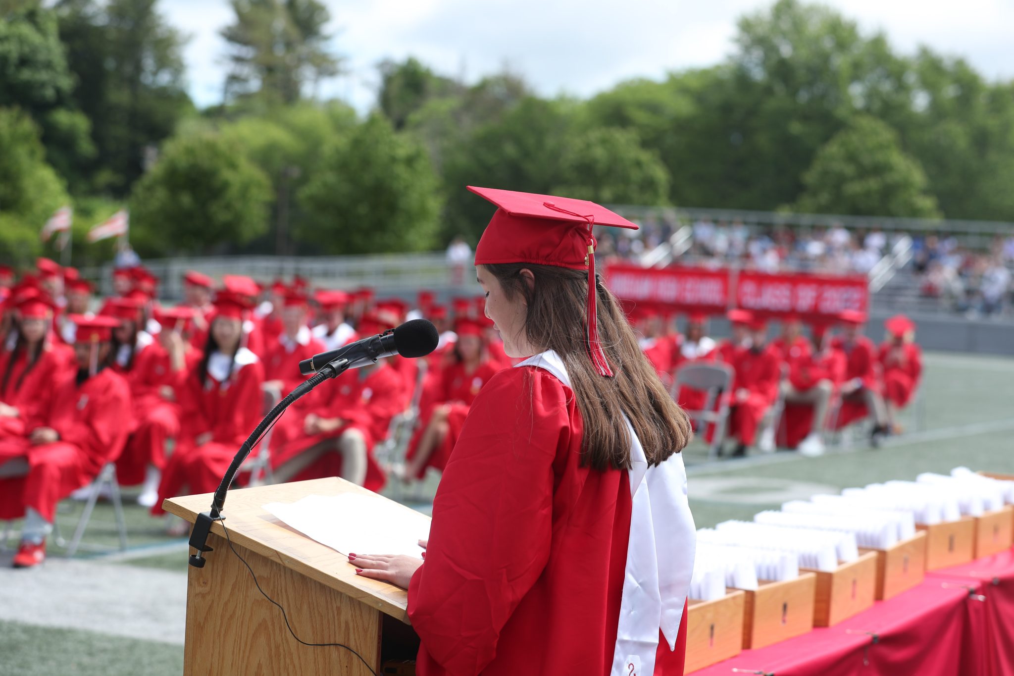 Student speaker and Student Council President Elle Cavanaugh equated her time in high school to the steps in writing a great essay.
