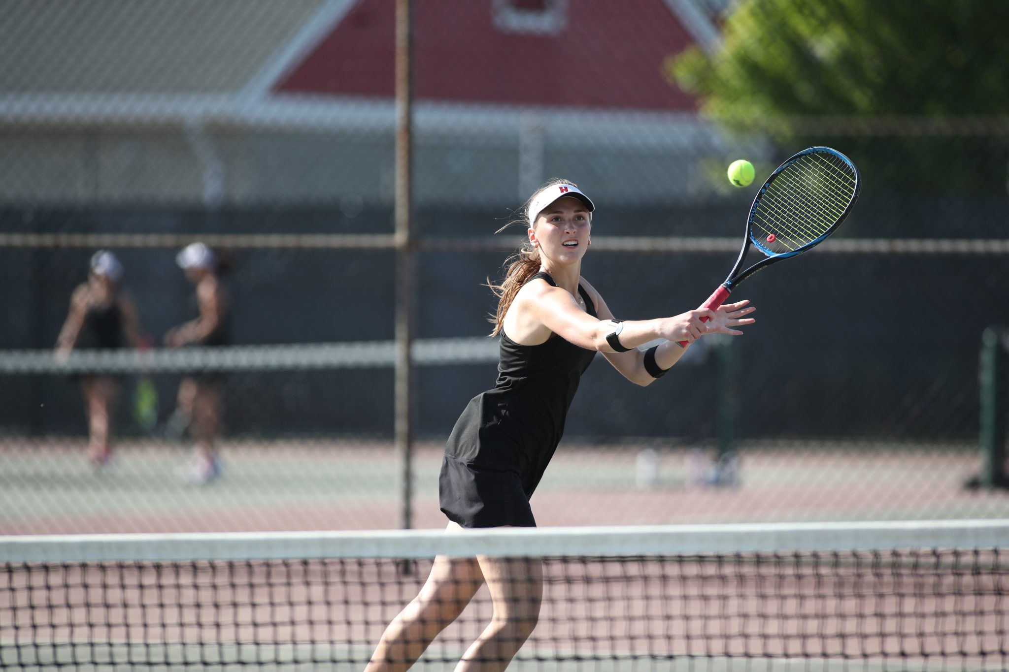 1st Singles player Mathilde Megard took care of her opponent 6-0, 6-1 in Hingham's opening round Monday. 
