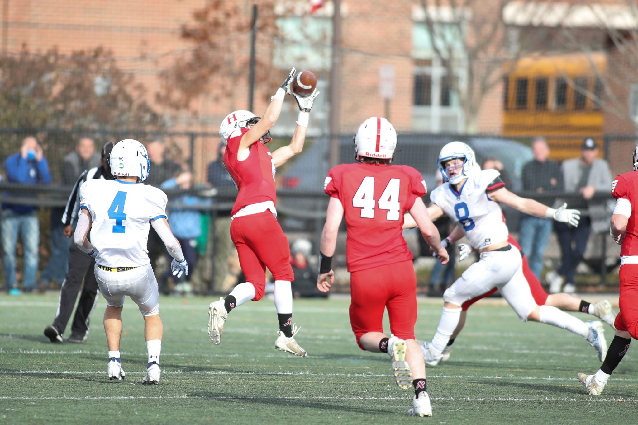 Senior captain Tony Fabrizio with the late game interception in the upset against Scituate on Thanskgiving. 