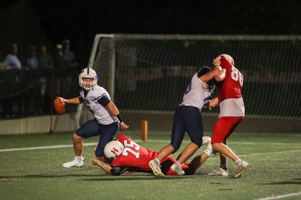 Senior Brian Barnard almost gets the safety late in the game. 