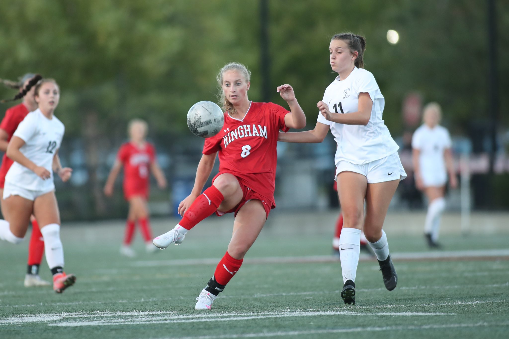 Senior captain Sophie Reale out positions a Whitman-Hanson defender in Hingham's 6-0 win this week. 