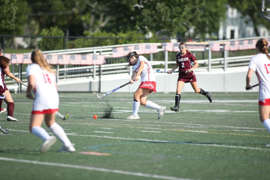 Senior captain Elle Savitscus fires a shot early in the game. 
