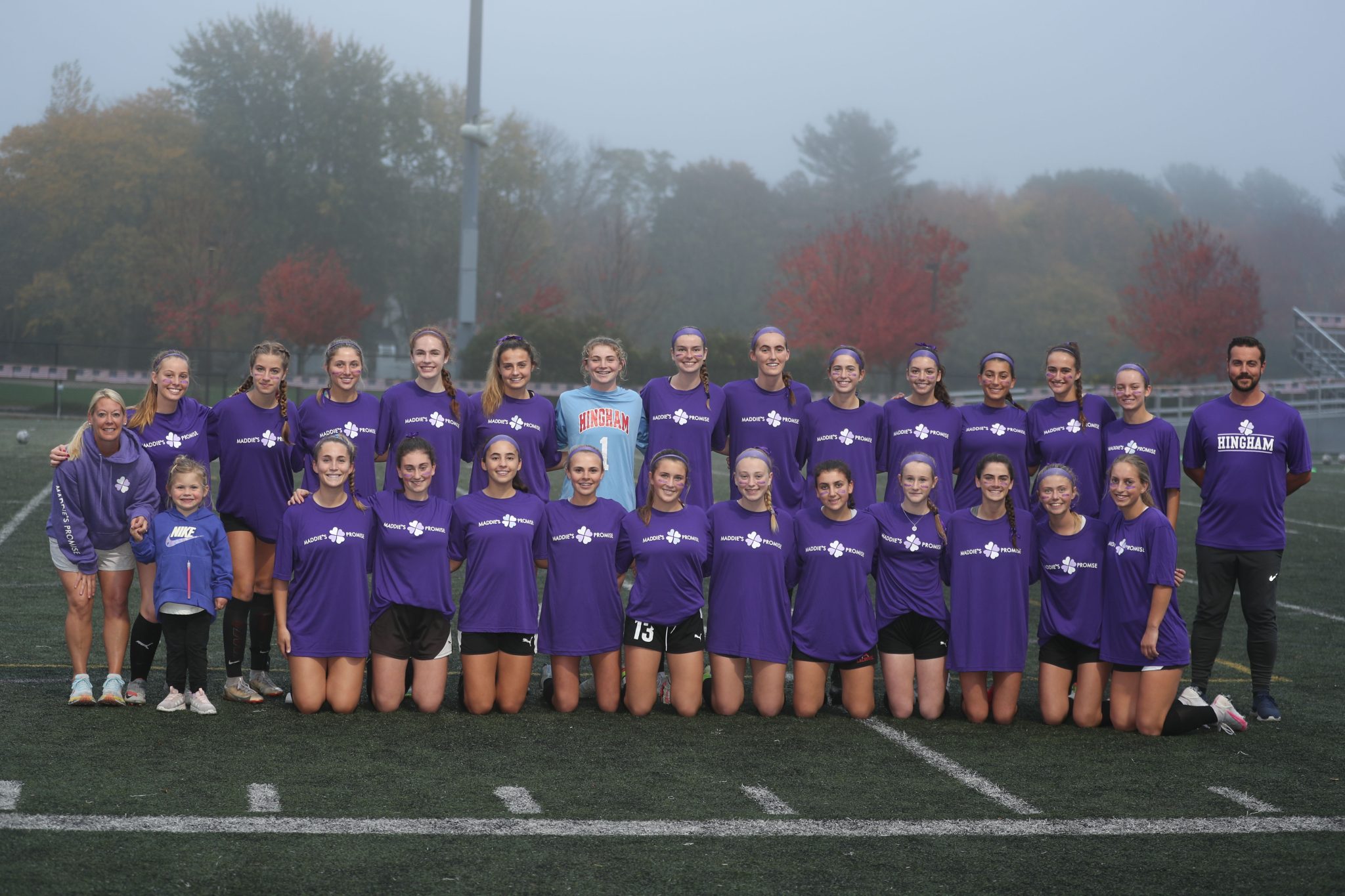 A pregame team photo of the 22/23 Hingham Girls Soccer team before the Maddie's Promise game. 