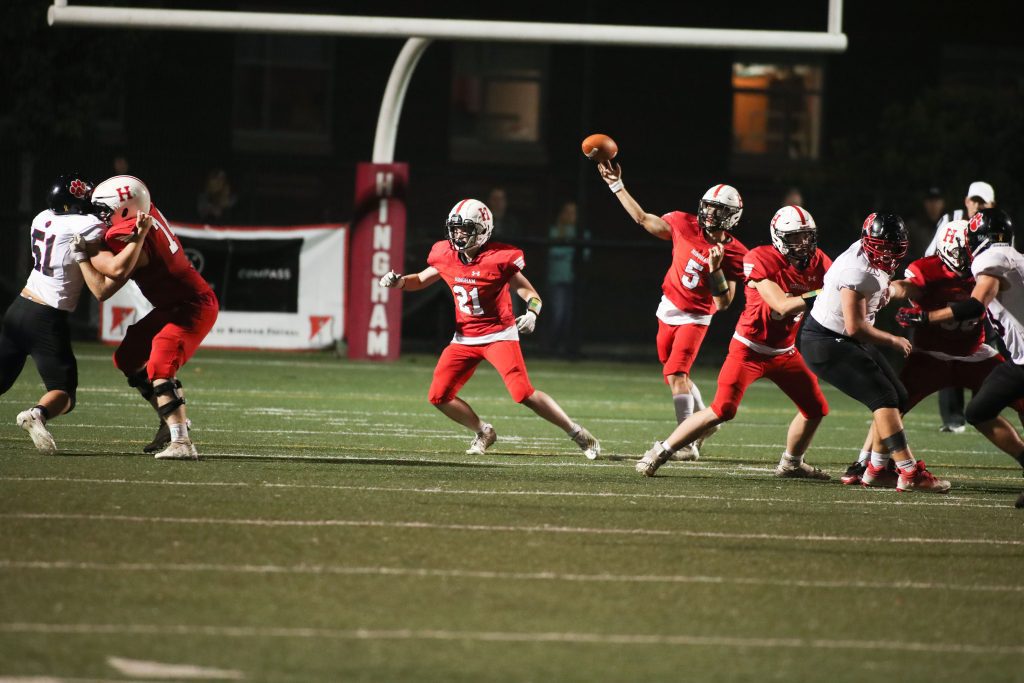 Junior QB Jack Nicholas competes a pass in the flat in the second quarter. 