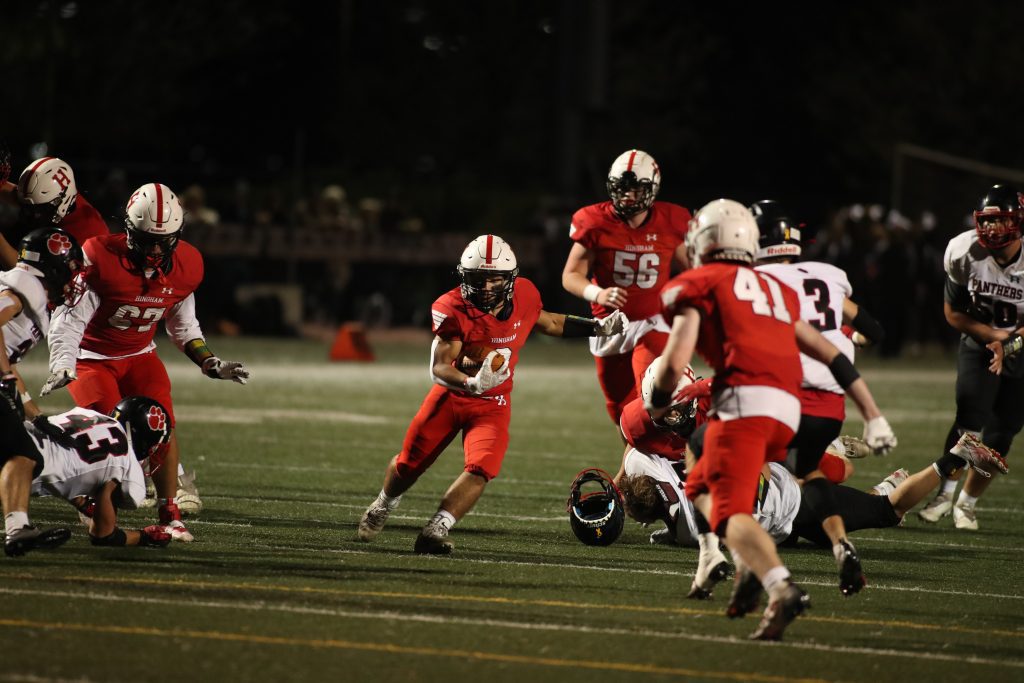 Senior RB Matheus Neves, cuts back close to the goal line.  