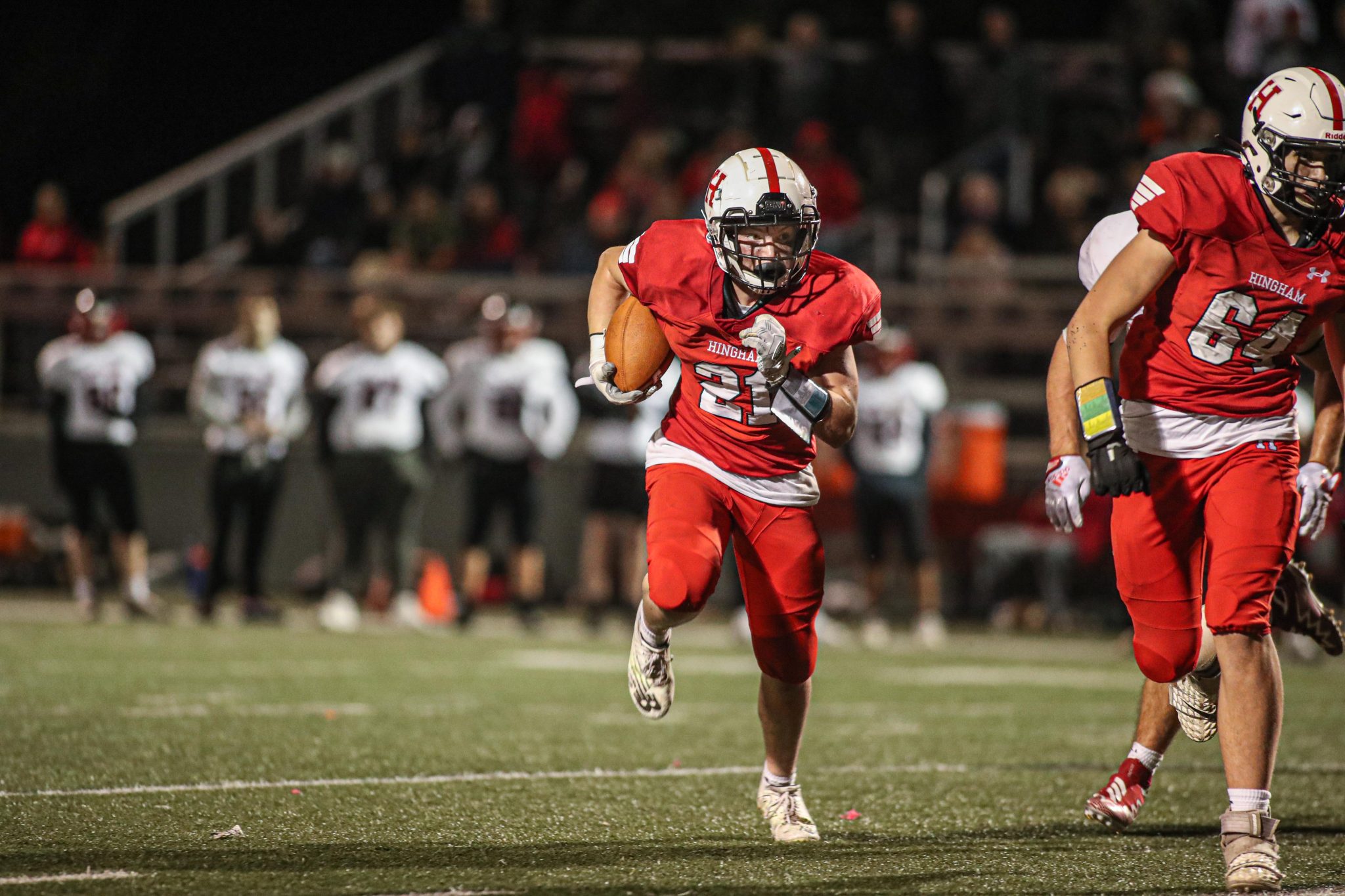 Junior Jeremy Aylward carried the ball 17 times for 133 yards in Hingham's 13-7 win over Whitman-Hanson.