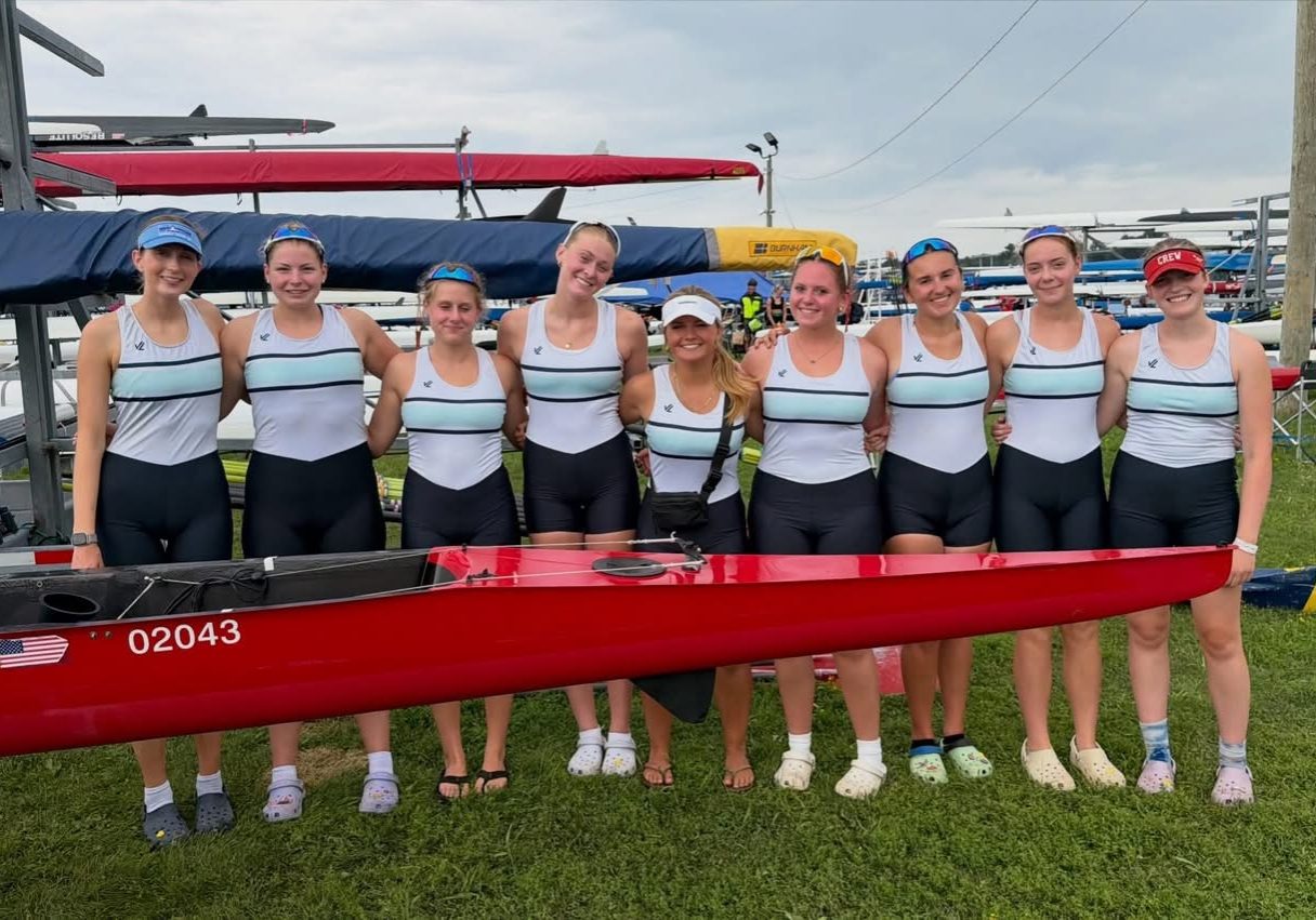 Team HMC post-race from L - R: Annie Sargent, Eliza Powers, Natalie Shaw, Milly Martin, Ginger Niehoff, Megan Buckley,Stella Gutierrez,  Ellie White,  and June Rogan.  Not Pictured:  Reagan Puleo