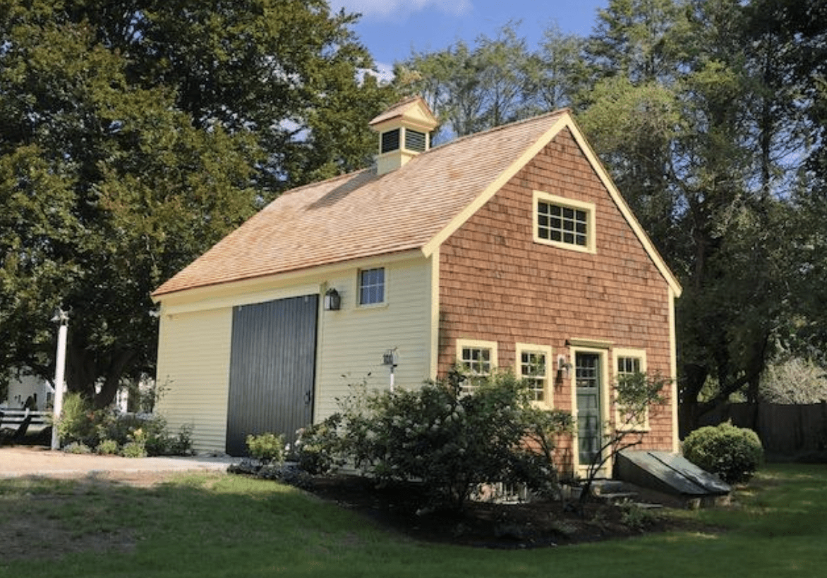 Example of a Familial ADU within the Exterior of a Historic Barn. The location respects the setbacks from the street, the lot lines and the  abutters.