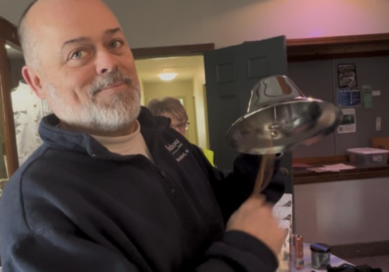 Welcome all! New Hingham Farmers Market Market Manager rings the bell to open the market on a busy Saturday.