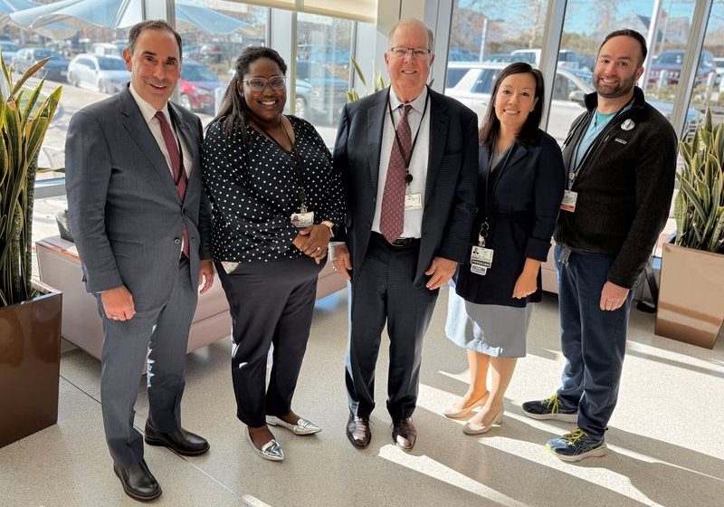 Allen L. Smith, President and CEO of South Shore Health; Deb Privert, MD, South Shore Health; Alan McKim, Founder, Executive Chairman, and Chief Technology Officer of Clean Harbors; Jess Viola, MD, Chair of Medicine, South Shore Health; and Matthew Aronson, Certified Nurse Practitioner, South Shore Health